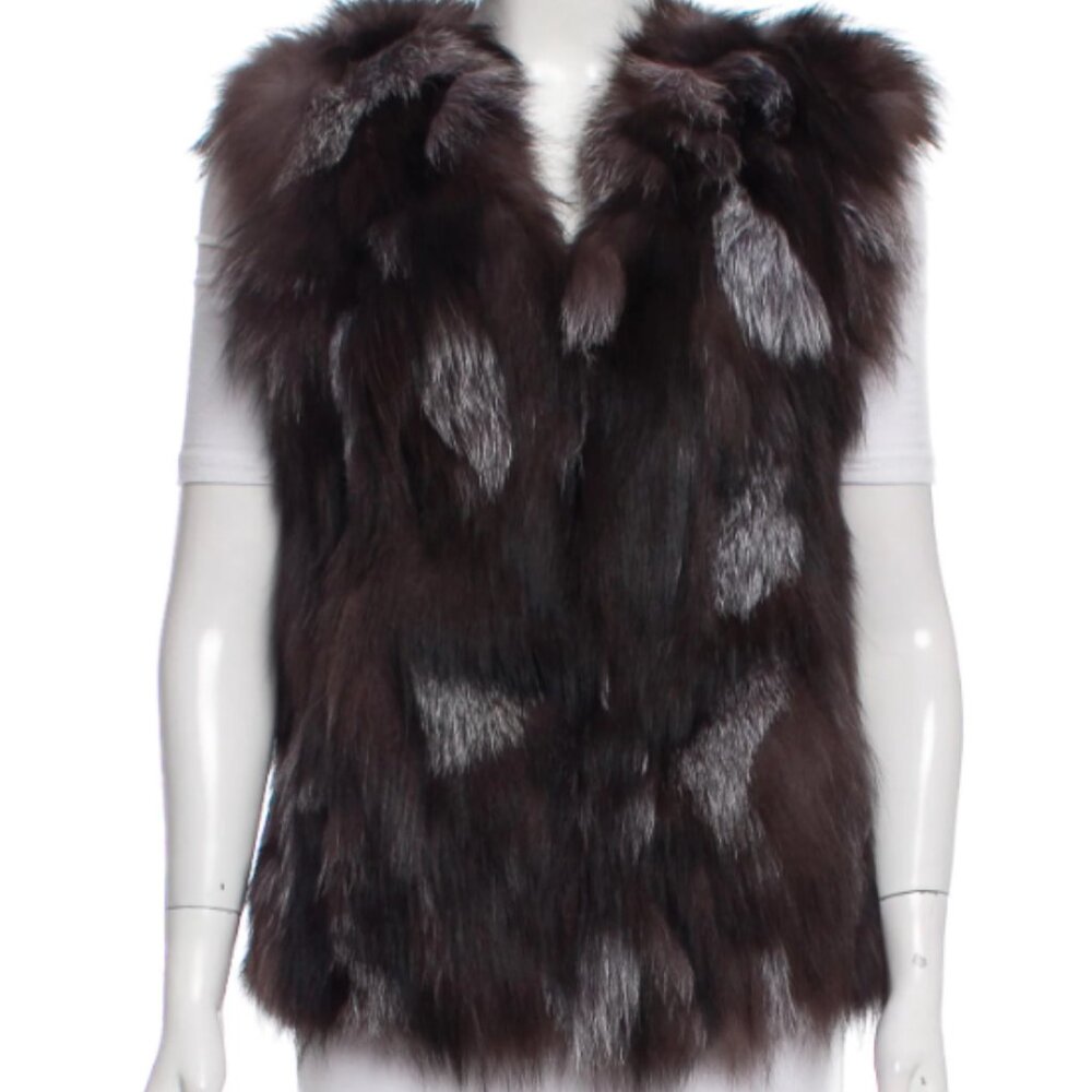Adrienne Landau - Brown & Silver Fox Fur Vest - Size S